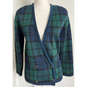 Pendleton • Navy Green Plaid Wool Blazer Sweater Cardigan Vintage